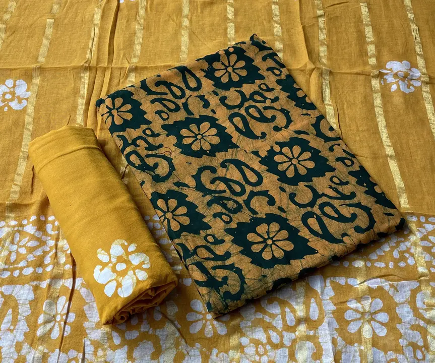 Cotton original hand block batik print unstitched suit  uploaded by Jayshree creation on 7/27/2023