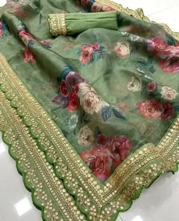 Floral organza saree with heavy border with BP uploaded by Atropos Fasion on 7/27/2023
