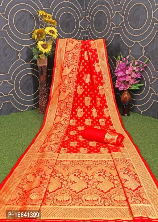 Red  Coloured Banarasi Jacquard Saree With Blouse
 uploaded by business on 7/27/2023