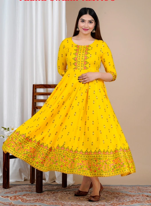 Party Wear Yellow color Rayon fabric Kurti : 1795914