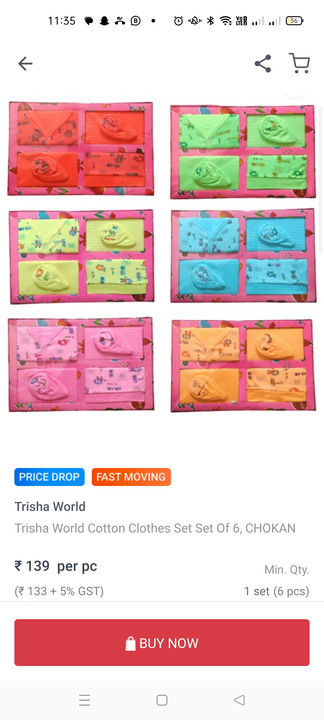 Infant baby gift set chokan pack of 6 pcs uploaded by Tanvi enterprises on 7/27/2023