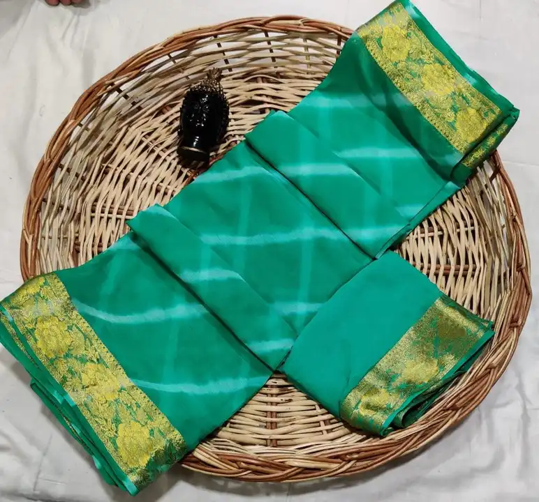 Today sale price 
Fabric-semi chiffon with all over zari border Saree*

*Jaipuri colour lahariya sar uploaded by Gotapatti manufacturer on 7/28/2023
