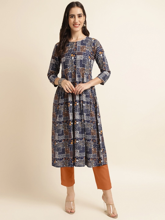 Fabclub Rayon Printed Blue Flared Women Kurti uploaded by business on 7/28/2023