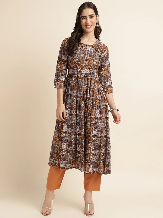 Fabclub Rayon Printed Brown Flared Women Kurti uploaded by Fab Creation on 7/28/2023