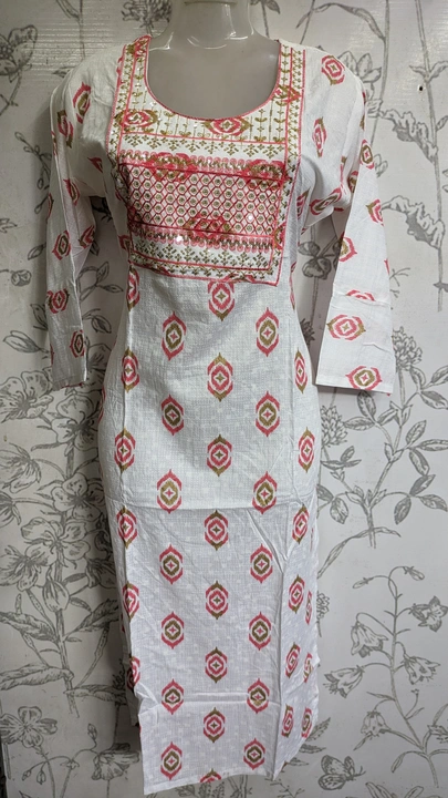 Printed kurti with work uploaded by business on 7/28/2023