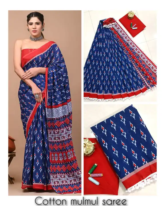Cotton saree with blouse hand balok print  uploaded by Saiba hand block on 7/28/2023