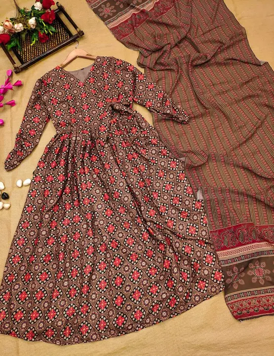 SUKHKARTA CLOTHING CHOCO-BROWN RAYON SET GOWN  uploaded by Sukhkrta clothing  on 7/28/2023