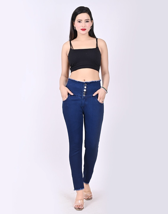 Fashion Solid Denim 5 Button High Waist Rugged Slim Fit Stretchable Ankle Length LIGH uploaded by business on 7/28/2023