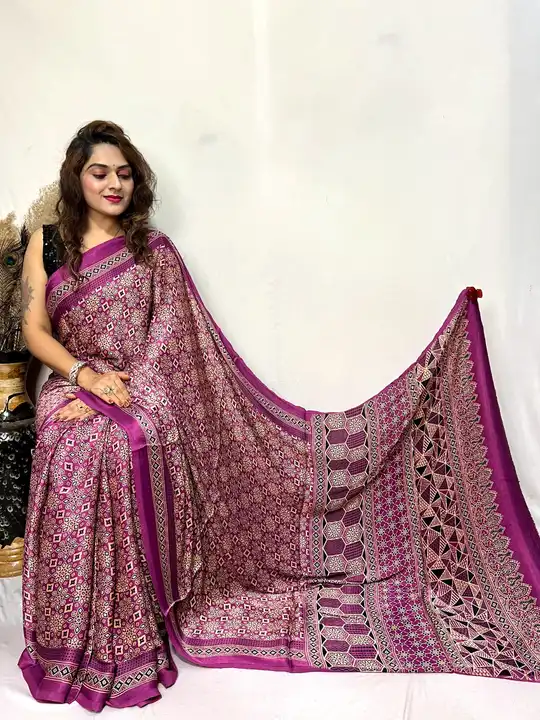 Post image Pure modal silk ajrakh hand block print saree without tissue pallu. For orders and bookings pls watsapp or contact on 91 9898068999 

Wholesale only