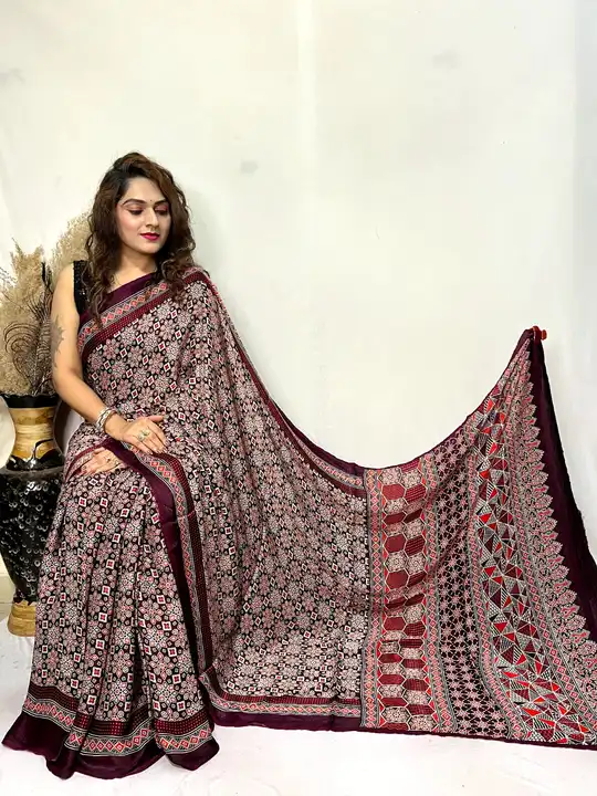Modal silk ajrakh print saree uploaded by Arihant Bandhani's on 7/29/2023