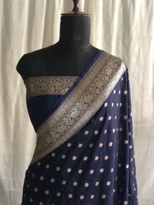 Blue Georgette Banarasi Handloom Saree  uploaded by V'VERSE on 7/29/2023