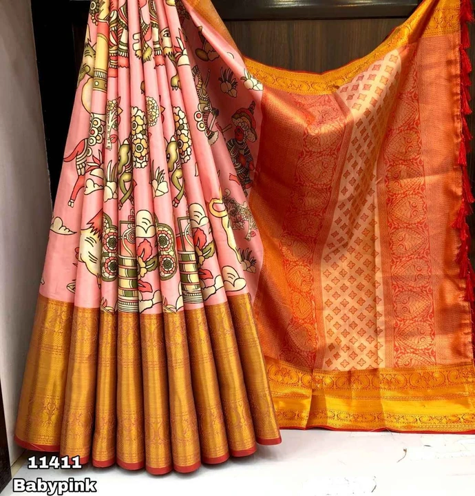 Fabric details - Soft silk kalamkari digital printed saree with rich weaving pallu & weaving border  uploaded by New collection on 7/29/2023