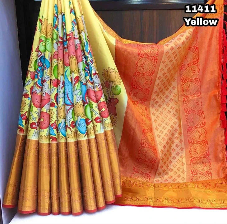 Fabric details - Soft silk kalamkari digital printed saree with rich weaving pallu & weaving border  uploaded by New collection on 7/29/2023