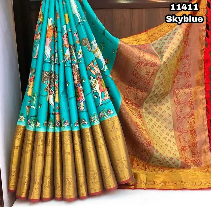Fabric details - Soft silk kalamkari digital printed saree with rich weaving pallu & weaving border  uploaded by business on 7/29/2023