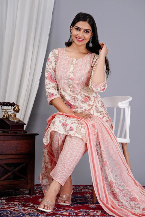 Jaipuri Print Cotton fabric Kurta pant with Dupatta set  uploaded by Kabir Fashion World on 7/29/2023