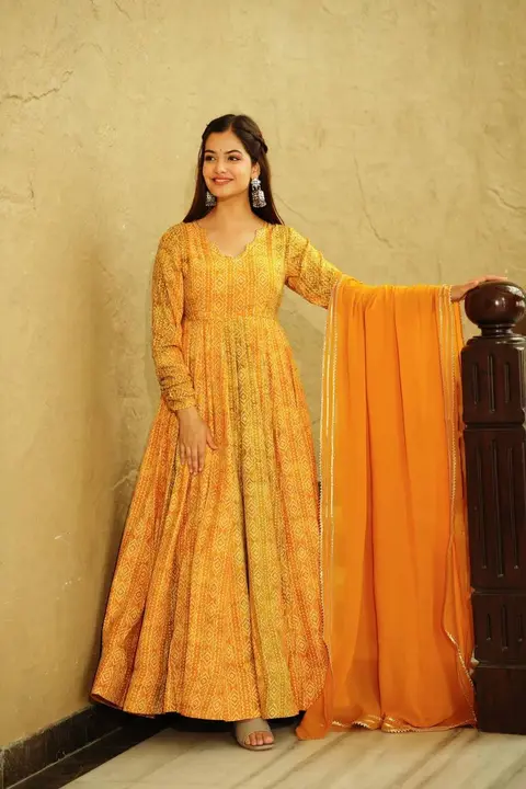 Sukhkarta Clothing yellow Bandhani Rayon Gown  uploaded by Sukhkrta clothing  on 7/29/2023