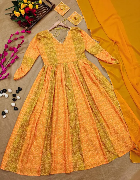 Sukhkarta Clothing yellow Bandhani Rayon Gown  uploaded by Sukhkrta clothing  on 7/29/2023