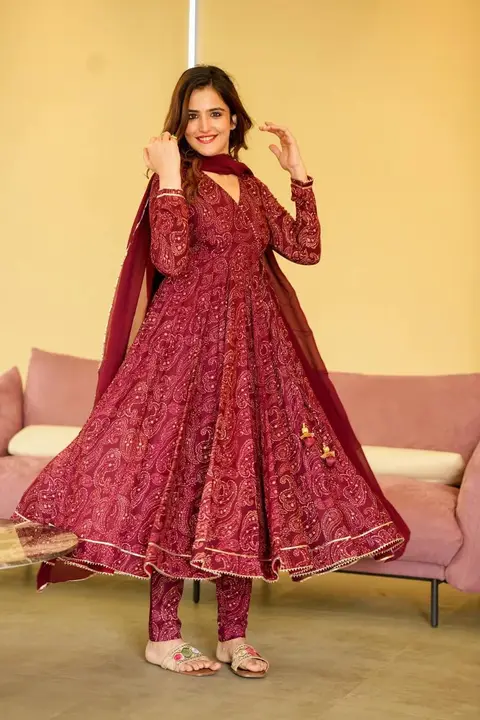 Sukhkarta Clothing Red Rayon Anarkali Gown  uploaded by Sukhkrta clothing  on 7/29/2023