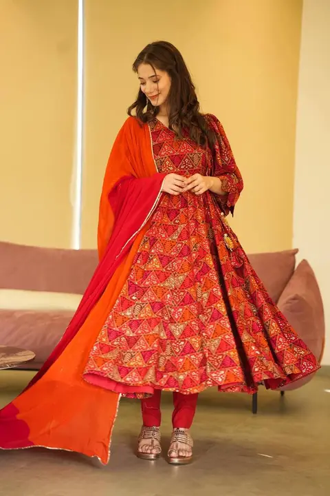 Sukhkarta Clothing RED AND ORANGE RAYON Gown uploaded by Sukhkrta clothing  on 7/29/2023