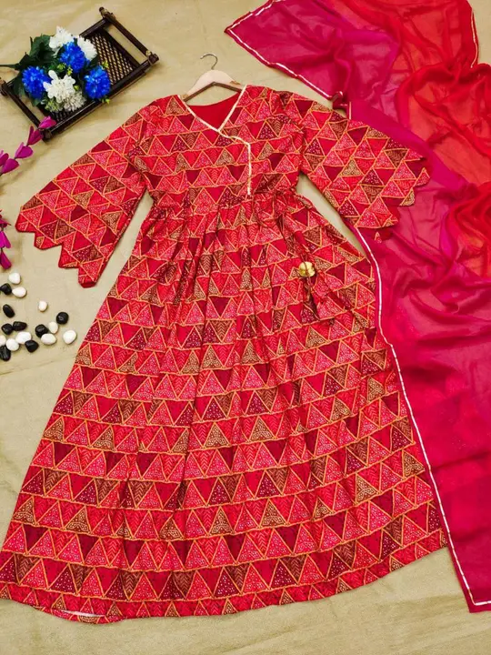 Sukhkarta Clothing RED AND ORANGE RAYON Gown uploaded by Sukhkrta clothing  on 7/29/2023