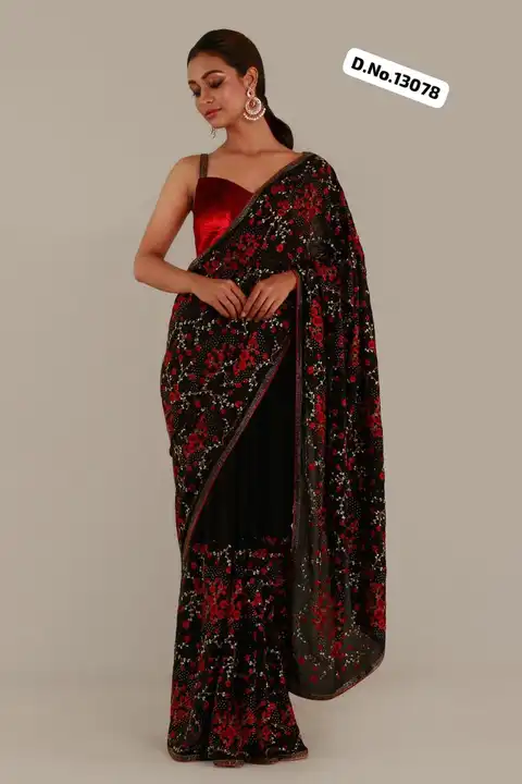 *New design in georgett  || Pariniti*

*D.No.13078*

 Pure Georgett saree in black color with beauti uploaded by Maa Arbuda saree on 7/29/2023