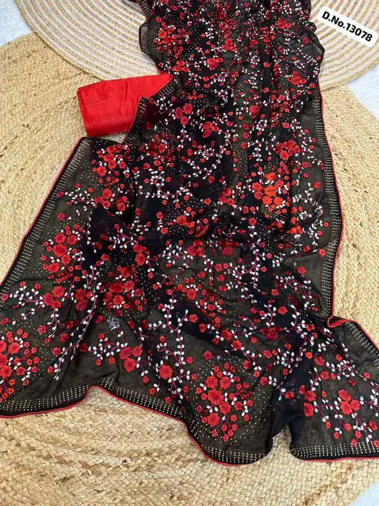 *New design in georgett  || Pariniti*

*D.No.13078*

 Pure Georgett saree in black color with beauti uploaded by Maa Arbuda saree on 7/29/2023