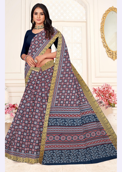 Havy Cotton Ajrakh Sarees With Plan Blause  uploaded by business on 7/29/2023