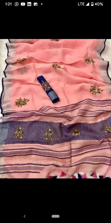 Exclusive pure organic linen sarees with hand embroidery work  uploaded by Z A Fabrics on 7/30/2023