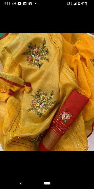 Exclusive pure organic linen sarees with hand embroidery work  uploaded by Z A Fabrics on 7/30/2023