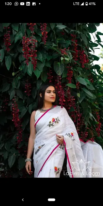 Exclusive pure organic linen sarees with embroidery work  uploaded by business on 7/30/2023