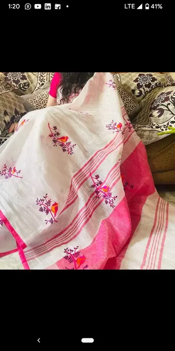 Exclusive pure organic linen sarees with embroidery work  uploaded by Z A Fabrics on 7/30/2023