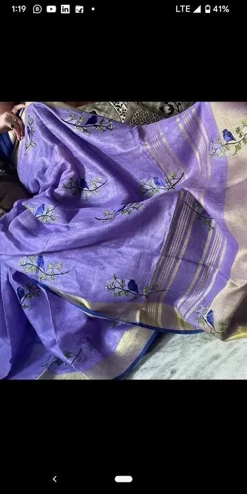Exclusive pure organic linen sarees with embroidery work  uploaded by business on 7/30/2023