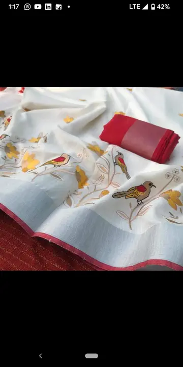 Exclusive pure organic linen sarees with embroidery work  uploaded by Z A Fabrics on 7/30/2023
