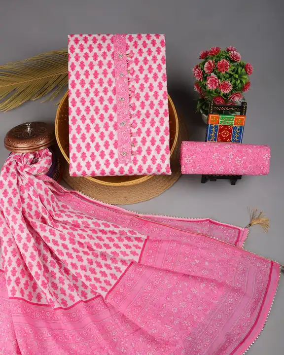 ☘️☘️New Collection ☘️☘️
Angrakha pattern work cotton dupatta suits
Zari gotapatti work heavy neck st uploaded by Saiba hand block on 7/30/2023