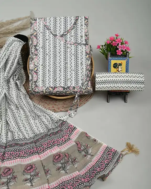 ☘️☘️New Collection ☘️☘️
Angrakha pattern work cotton dupatta suits
Zari gotapatti work heavy neck st uploaded by Saiba hand block on 7/30/2023