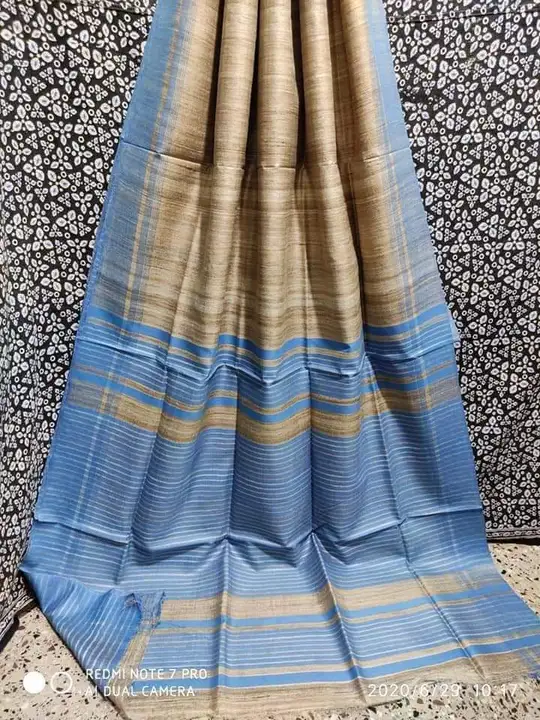 Post image ➡ Material - Pure Tussar Silk Saree... 
➡ Length - 6.5 meter Including 1 meter BP
➡ Premium Quality at Manufacturing price... 
➡ More Colour and Design Are available... 
➡ Fore further information DM Or Ping me on whatsapp- 9953776627