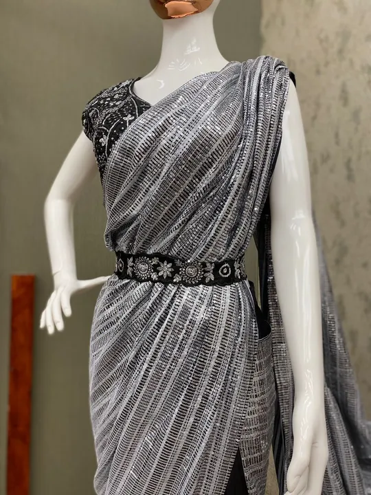 *_BOUTIQUE STYLE NEW FANCY DEAIGNER PARTY WEAR HALF DRAPE FULL STITCHED PRINTED SEQUENCE SAREE WITH  uploaded by 🔥 S&S TEX WOLD 🔥 on 7/31/2023