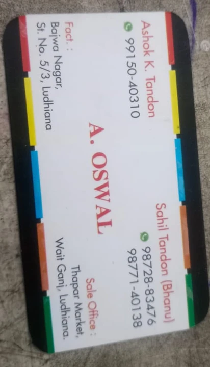 Visiting card store images of A.OSWAL
