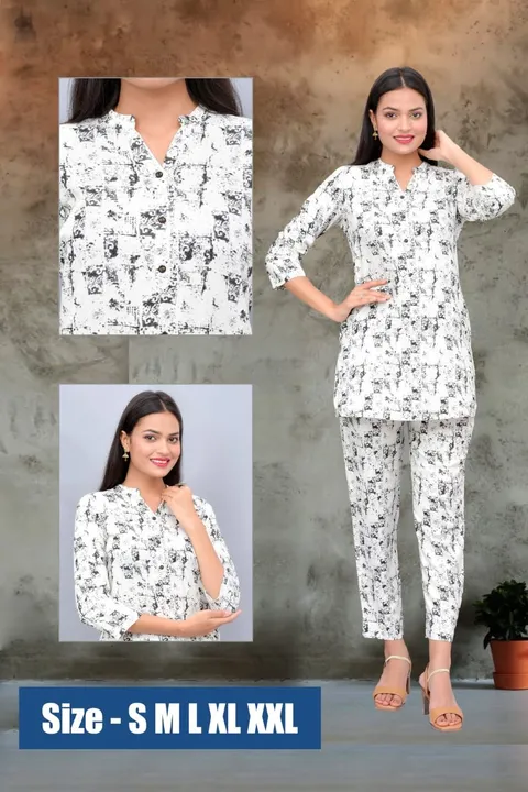 Black & white Rayon co-ord set  uploaded by Abakshi outfits on 7/31/2023