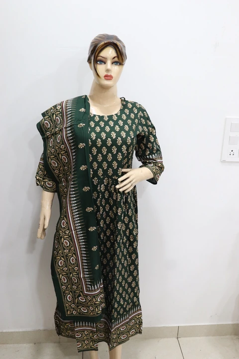 Rayon Anarkali printed kurti with duppata
Size: M,L,XL,XXL
Sleeves: 3/4th
Kurti length: 50inch
Duppa uploaded by Ganpati handicrafts  on 7/31/2023