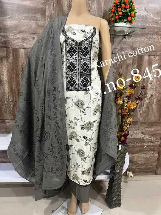 Black and White Cotton Suit and Dress Material  uploaded by Zuberiya Global on 7/31/2023