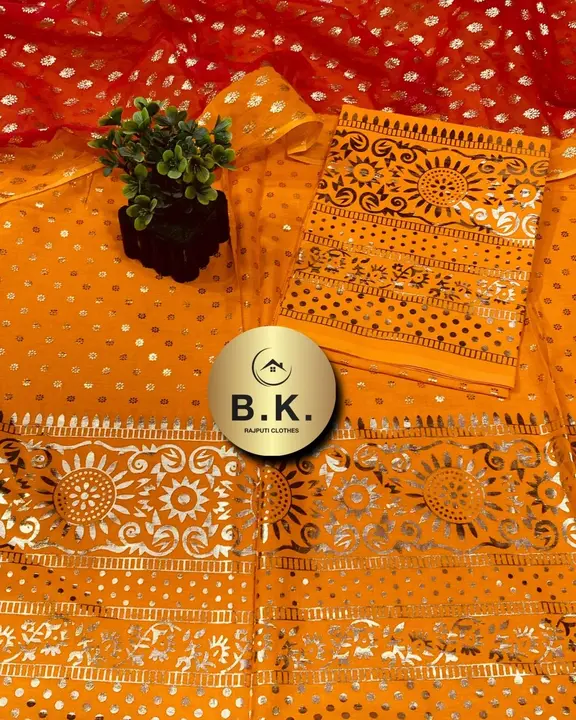 Rajputi cottan suits foil work uploaded by BK fabrics on 7/31/2023