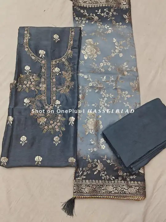 🥰🥰🥰New Launching 🥰🌷🌷💐💐💐 UNSTITCHED  SUITS 💐🥰🥰🥰
👉🏻 PURE DOLA SILK 
👉🏻 NECK HEAVY WOR uploaded by Gotapatti manufacturer on 8/1/2023