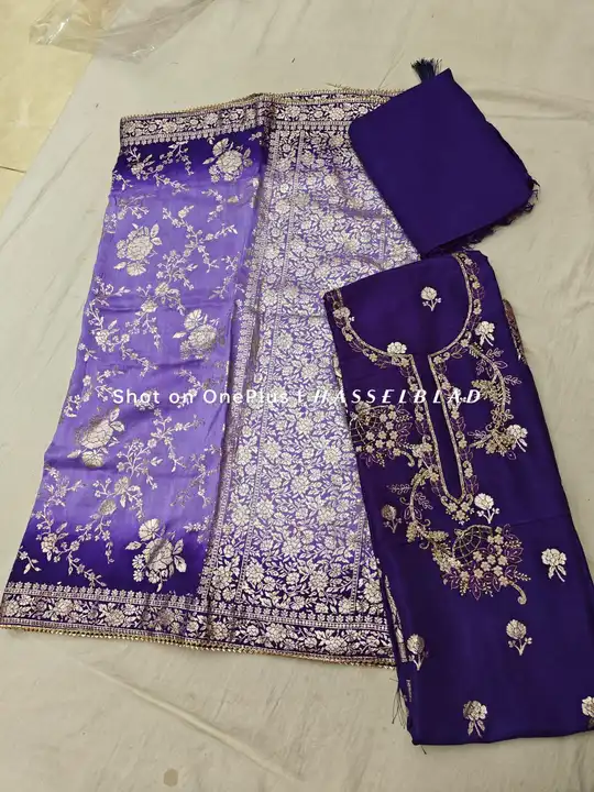 🥰🥰🥰New Launching 🥰🌷🌷💐💐💐 UNSTITCHED  SUITS 💐🥰🥰🥰
👉🏻 PURE DOLA SILK 
👉🏻 NECK HEAVY WOR uploaded by Gotapatti manufacturer on 8/1/2023