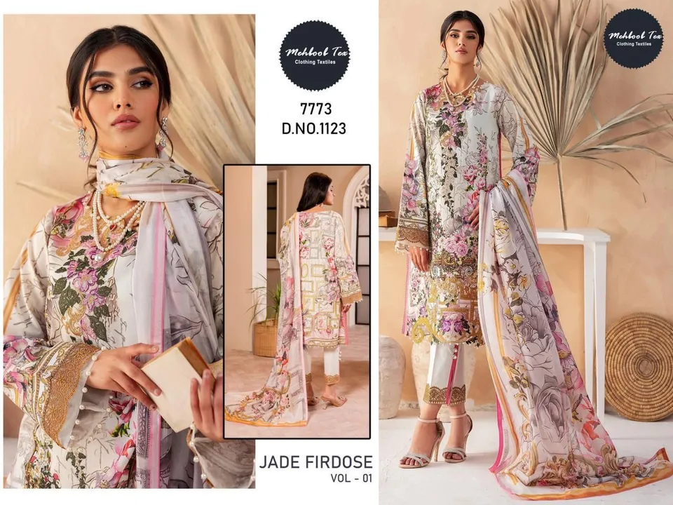 Firdouse  PREMIUM jade firdose COLLECTION VOL-01
Desgin no 1123

TOP PURE COTTON PRINT WITH EMBROIDE uploaded by Fashion Textile  on 8/1/2023
