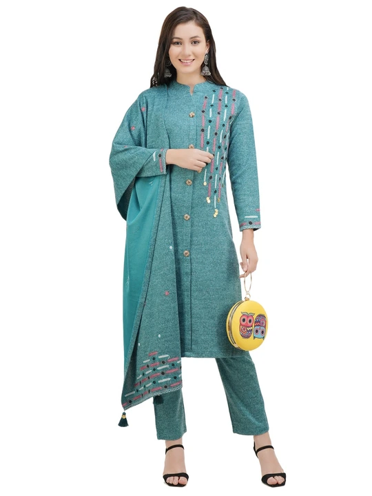 Women stylish Embroidery woolen kurti set 
Stock c uploaded by KR textile sweater manufacture on 8/1/2023