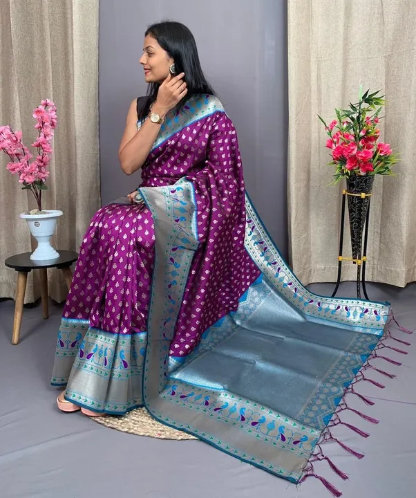 banarasi silk weaving mina Zari  with heavy weaving work n contrast big boder
Blouse contrast brocke uploaded by Miss Lifestyle on 8/1/2023