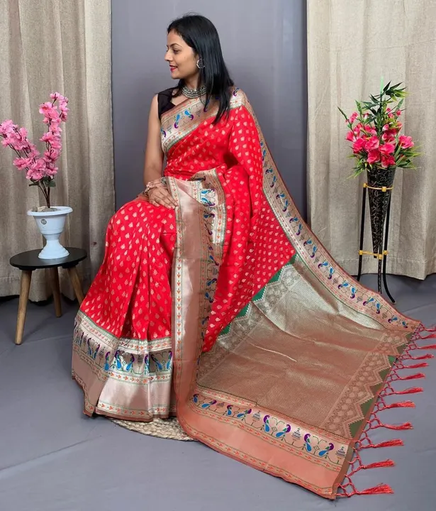 banarasi silk weaving mina Zari  with heavy weaving work n contrast big boder
Blouse contrast brocke uploaded by Miss Lifestyle on 8/1/2023