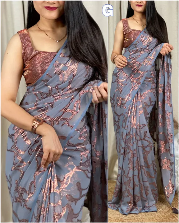 Presenting our new Georgette saree with contrast zari jacquard & stylish shiny blouse
 uploaded by Miss Lifestyle on 8/1/2023