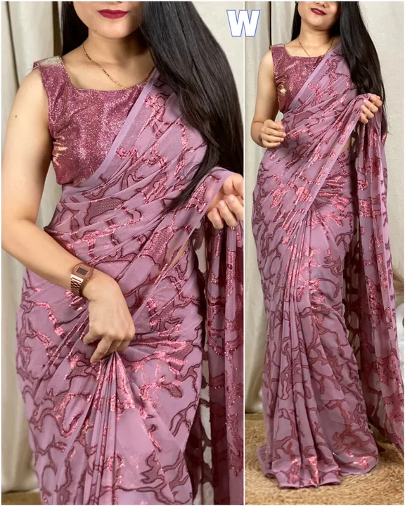 Presenting our new Georgette saree with contrast zari jacquard & stylish shiny blouse
 uploaded by Miss Lifestyle on 8/1/2023